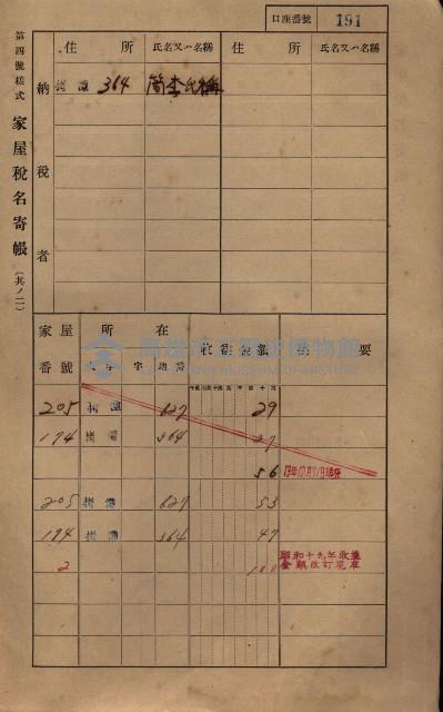 高雄州鳳山郡大寮庄拷潭家屋稅名寄帳
（二冊之內第一號）藏品圖，第201張