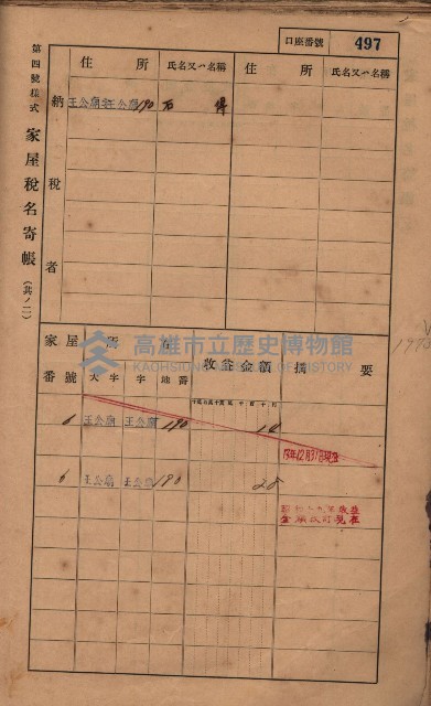 高雄州鳳山郡林園庄王公廟家屋稅名寄帳
（三冊之內第三號）藏品圖，第101張