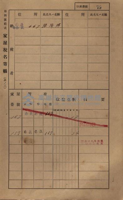 高雄州鳳山郡大寮庄赤崁家屋稅名寄帳
（三冊之內第一號）藏品圖，第101張