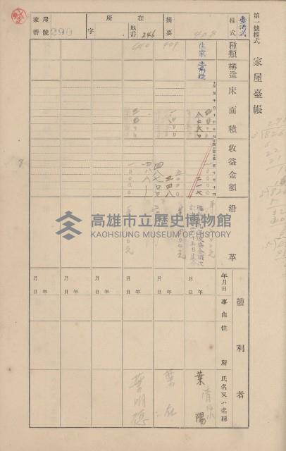 鳳山郡鳥松庄田草埔家屋臺帳
（二冊之內第二號）藏品圖，第101張