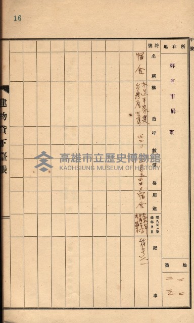 州所屬建物貸下臺帳（高雄州）藏品圖，第101張