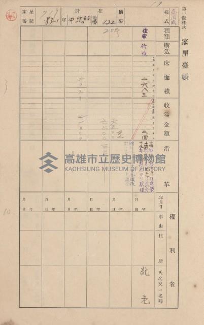 鳳山郡林園庄港子埔家屋臺帳（三冊之內第三號）藏品圖，第101張