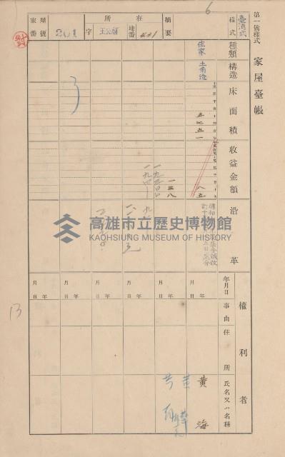 鳳山郡林園庄王公廟家屋臺帳（三冊之內第一號）藏品圖，第211張