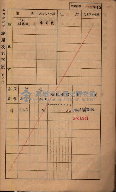 高雄州鳳山郡鳥松庄夢裡、崎子脚、十九灣家屋稅名寄帳
（一冊之內第一號）藏品圖，第211張