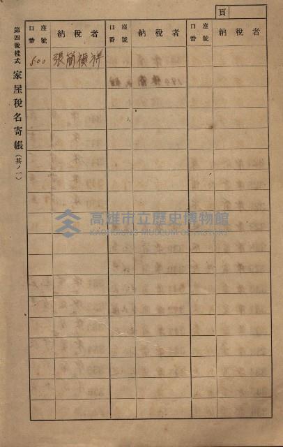 高雄州鳳山郡大寮庄赤崁家屋稅名寄帳
（三冊之內第一號）藏品圖，第11張