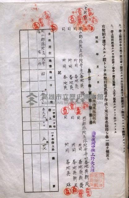 海軍土地借上契約書
（施設部長印捺印済）藏品圖，第11張