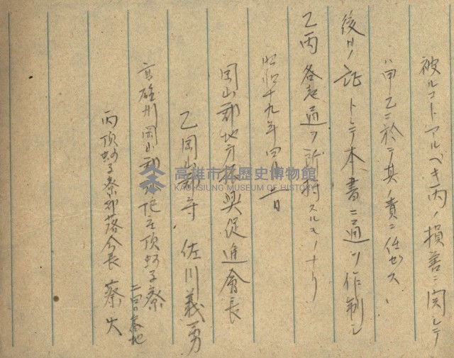 高雄州土地利用協會書類綴
（海軍用地使用許可關係）藏品圖，第254張