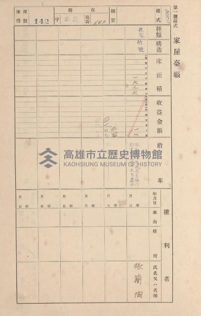 鳳山郡大寮庄赤崁家屋臺帳（四冊之內第一號）藏品圖，第151張