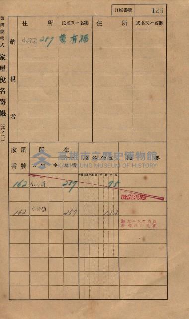 高雄州鳳山郡大樹庄小坪頂家屋稅名寄帳
（三冊之內第一號）藏品圖，第151張