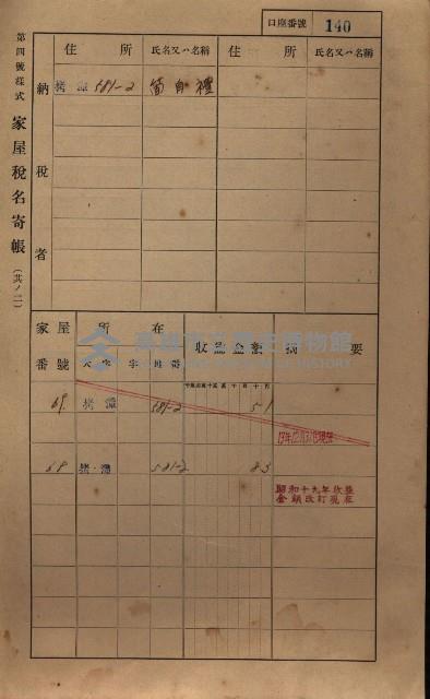 高雄州鳳山郡大寮庄拷潭家屋稅名寄帳
（二冊之內第一號）藏品圖，第151張