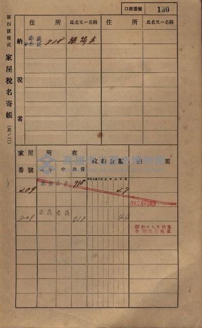 高雄州鳳山郡大寮庄赤崁家屋稅名寄帳
（三冊之內第一號）藏品圖，第151張