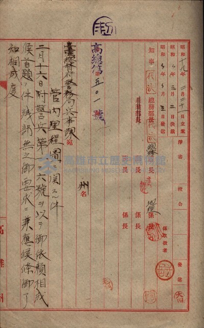 管內圖及里程圖配付（高雄州）藏品圖，第51張