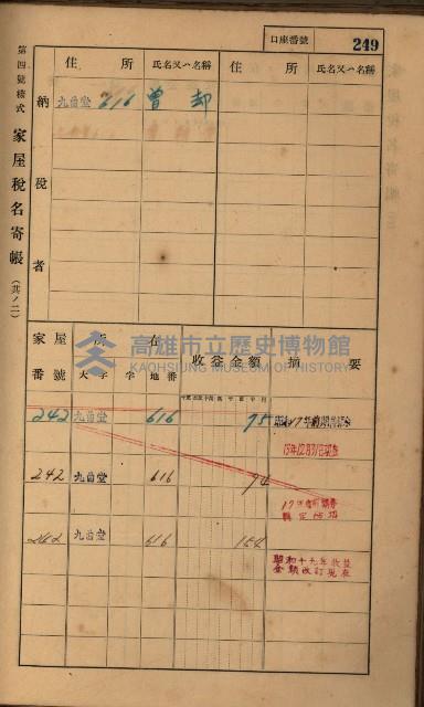 高雄州鳳山郡大樹庄九曲堂家屋稅名寄帳
（二冊之內第二號）藏品圖，第51張