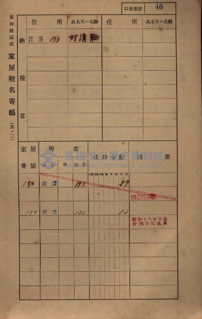 高雄州鳳山郡大寮庄拷潭家屋稅名寄帳
（二冊之內第一號）藏品圖，第51張