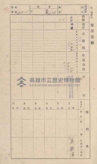 鳳山郡鳥松庄田草埔家屋臺帳
（二冊之內第二號）藏品圖，第51張