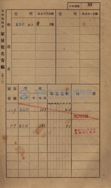 高雄州鳳山郡小港庄鳳鼻頭家屋稅名寄帳
（一冊之內第一號）藏品圖，第51張