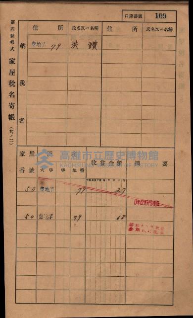 高雄州鳳山郡小港庄塩水港、中大厝、空地子
家屋稅名寄帳（一冊之內第一號）藏品圖，第141張