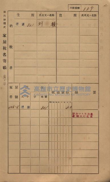 高雄州鳳山郡林園庄潭頭家屋稅名寄帳
（二冊之內第二號）藏品圖，第141張