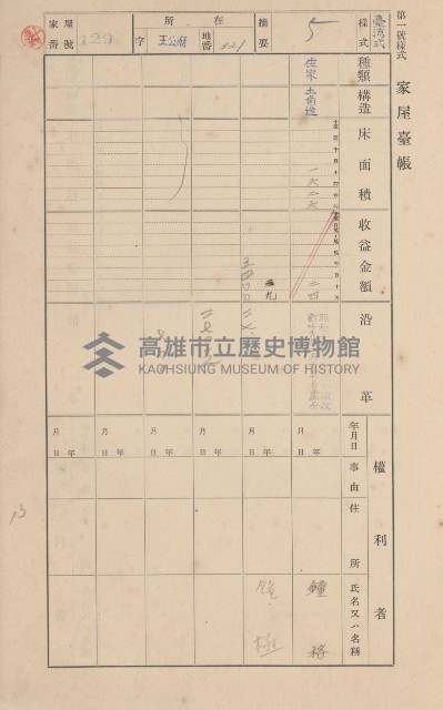 鳳山郡林園庄王公廟家屋臺帳（三冊之內第一號）藏品圖，第141張