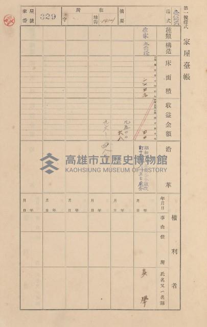 鳳山郡小港庄大坪頂家屋臺帳（二冊之內第二號）藏品圖，第141張