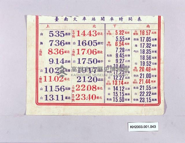 臺南火車站開車時間表藏品圖，第1張