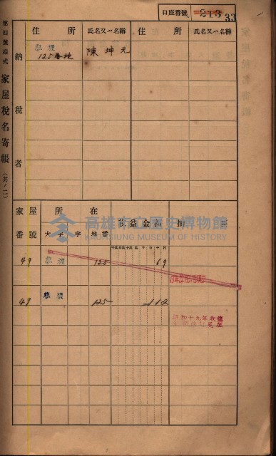 高雄州鳳山郡鳥松庄夢裡、崎子脚、十九灣家屋稅名寄帳
（一冊之內第一號）藏品圖，第41張