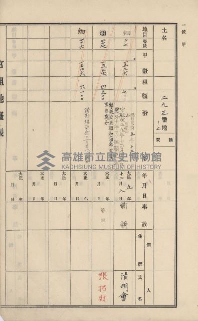 杉林庄官租地臺帳（二冊之內第一號）藏品圖，第291張