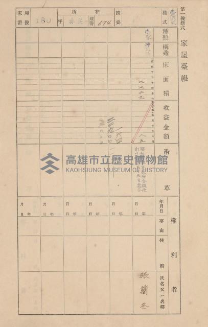 鳳山郡大寮庄赤崁家屋臺帳（四冊之內第一號）藏品圖，第191張