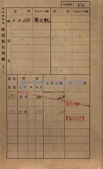 高雄州鳳山郡大寮庄拷潭家屋稅名寄帳
（二冊之內第一號）藏品圖，第191張