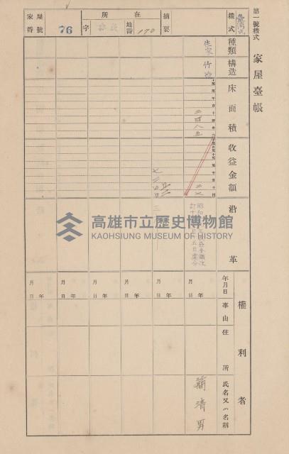 鳳山郡大寮庄赤崁家屋臺帳（四冊之內第一號）藏品圖，第91張