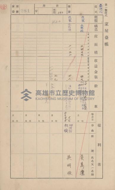 鳳山郡鳥松庄田草埔家屋臺帳
（二冊之內第二號）藏品圖，第91張
