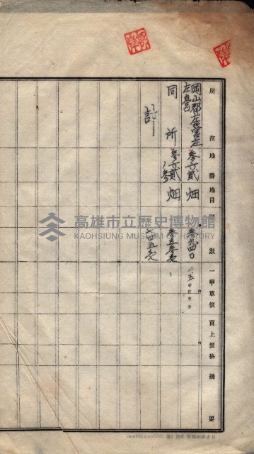 州買收地調書－登記濟証綴
（左營、埤子頭、前峰尾、內惟）藏品圖，第581張