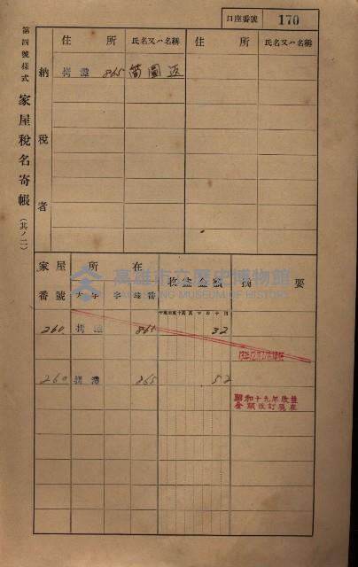 高雄州鳳山郡大寮庄拷潭家屋稅名寄帳
（二冊之內第一號）藏品圖，第181張
