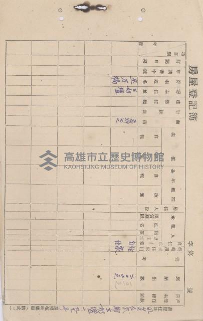 鳳山郡仁武庄翠屏村二之二家屋臺帳
（四冊之內第四號）藏品圖，第181張