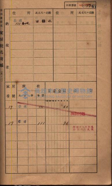 高雄州鳳山郡鳥松庄夢裡、崎子脚、十九灣家屋稅名寄帳
（一冊之內第一號）藏品圖，第81張
