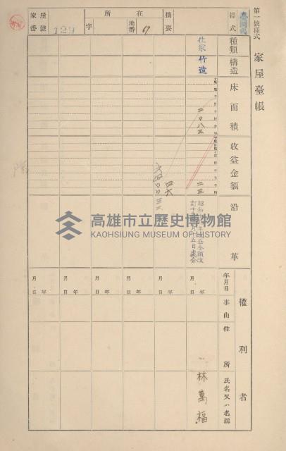 鳳山郡鳥松庄田草埔家屋臺帳
（二冊之內第一號）藏品圖，第131張