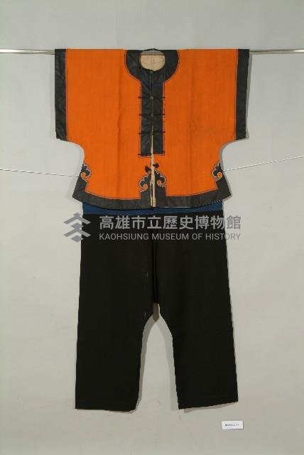 -1：橘紅毛地鑲緄如意雲紋女褂、-2：黑毛料大襠女褲藏品圖，第1張