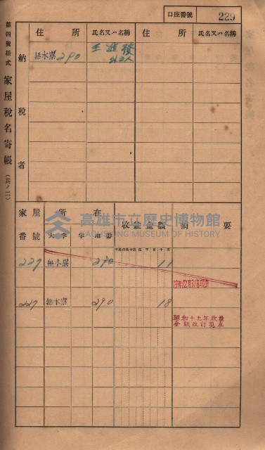 高雄州鳳山郡大樹庄無水寮家屋稅名寄帳
（二冊之內第二號）藏品圖，第31張
