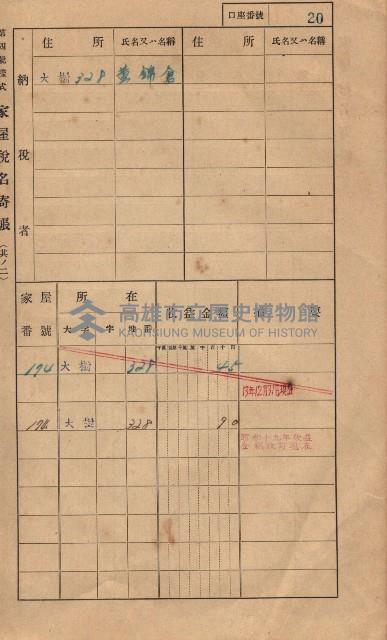 高雄州鳳山郡大樹庄大樹家屋稅名寄帳
（一冊之內第一號）藏品圖，第31張