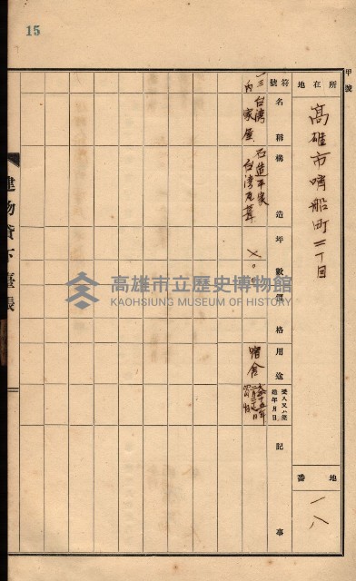 州所屬建物貸下臺帳（高雄州）藏品圖，第31張