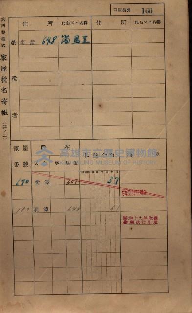 高雄州鳳山郡大寮庄拷潭家屋稅名寄帳
（二冊之內第一號）藏品圖，第171張