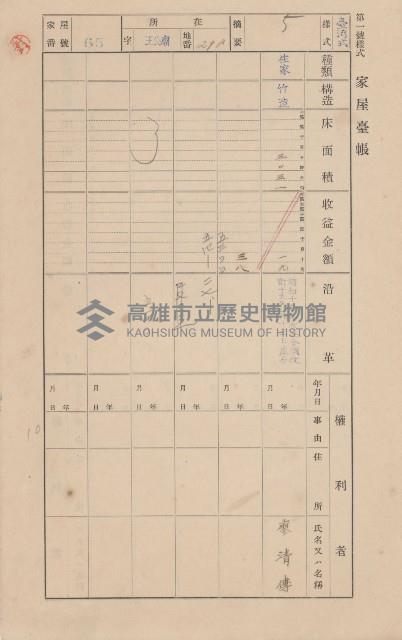 鳳山郡林園庄王公廟家屋臺帳（三冊之內第一號）藏品圖，第71張
