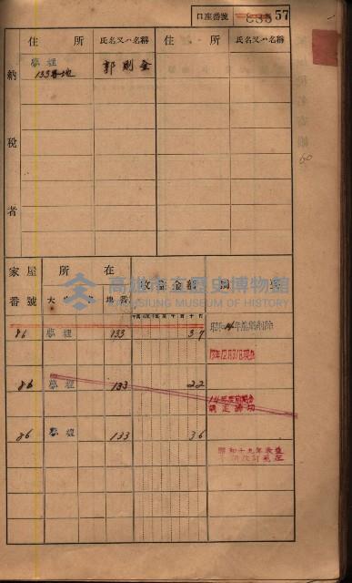 高雄州鳳山郡鳥松庄夢裡、崎子脚、十九灣家屋稅名寄帳
（一冊之內第一號）藏品圖，第71張