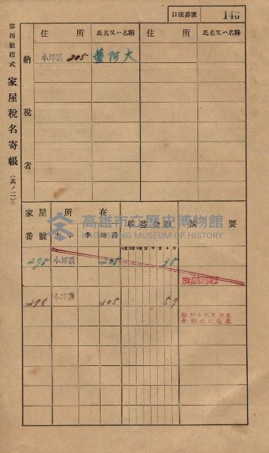 高雄州鳳山郡大樹庄小坪頂家屋稅名寄帳
（三冊之內第一號）藏品圖，第169張