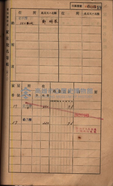 高雄州鳳山郡鳥松庄夢裡、崎子脚、十九灣家屋稅名寄帳
（一冊之內第一號）藏品圖，第169張