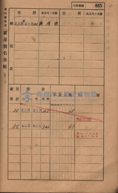 高雄州鳳山郡林園庄王公廟家屋稅名寄帳
（三冊之內第三號）藏品圖，第69張