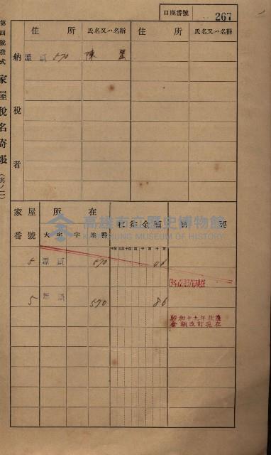 高雄州鳳山郡林園庄潭頭家屋稅名寄帳
（二冊之內第二號）藏品圖，第69張