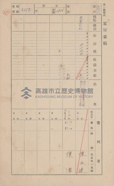 鳳山郡大寮庄山子頂家屋臺帳（三冊之內第三號）藏品圖，第69張