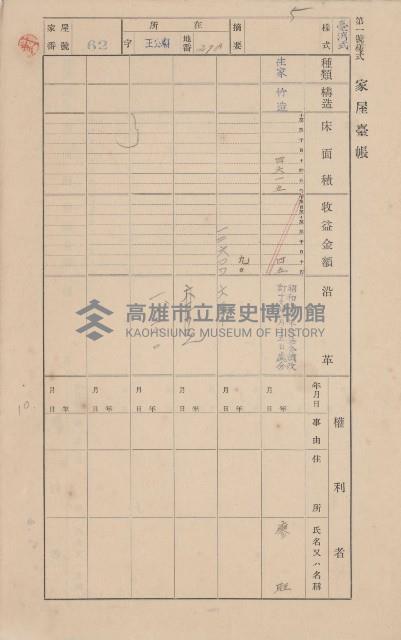 鳳山郡林園庄王公廟家屋臺帳（三冊之內第一號）藏品圖，第69張