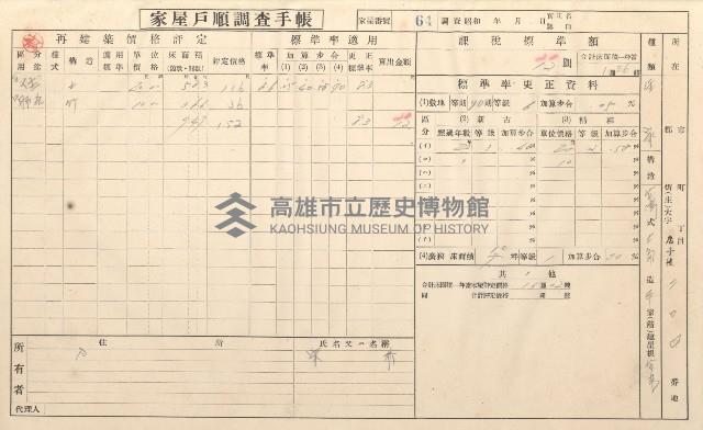 小港庄空地子、店子後家屋戶順調查手帳
（一冊之內一）藏品圖，第69張